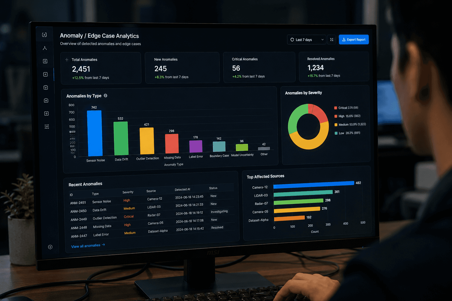 Analytics dashboard in a dimly lit office
