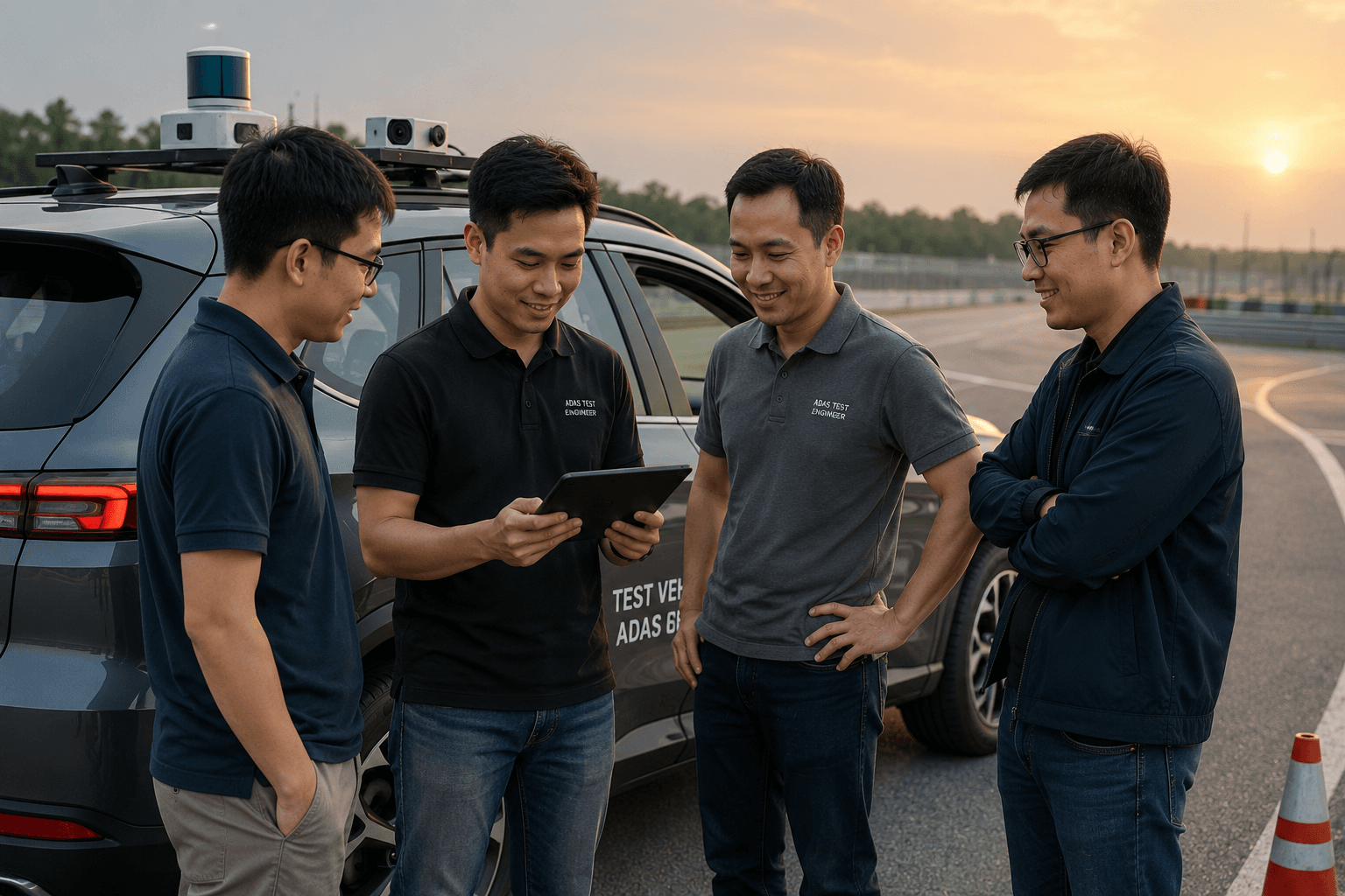 Automotive testing at sunset.