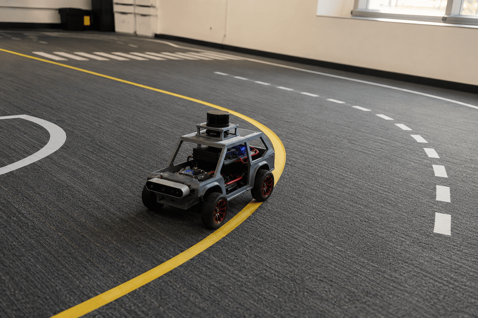 Autonomous rover testing on carpeted track