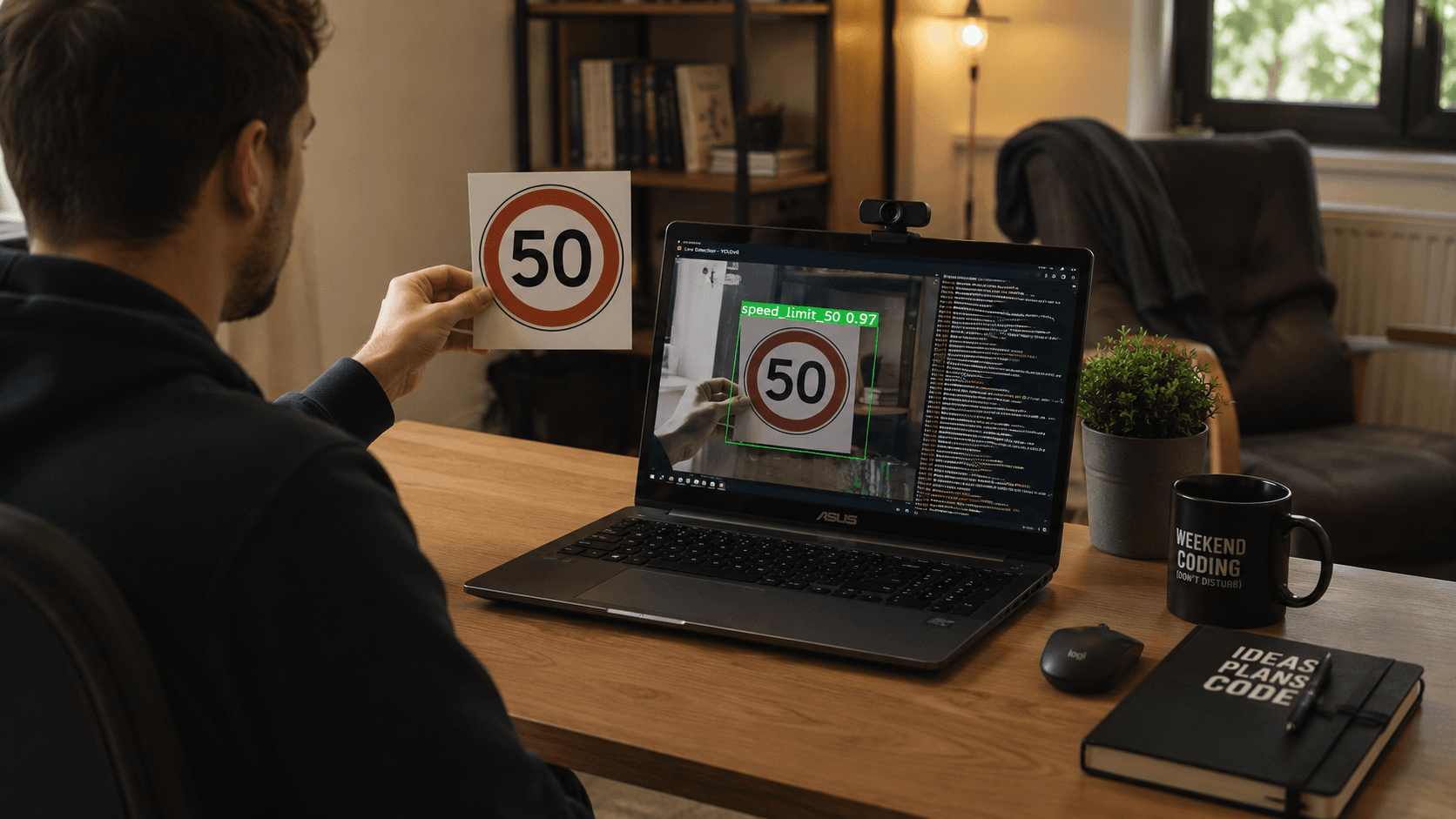 Cozy workspace with speed limit detection demo