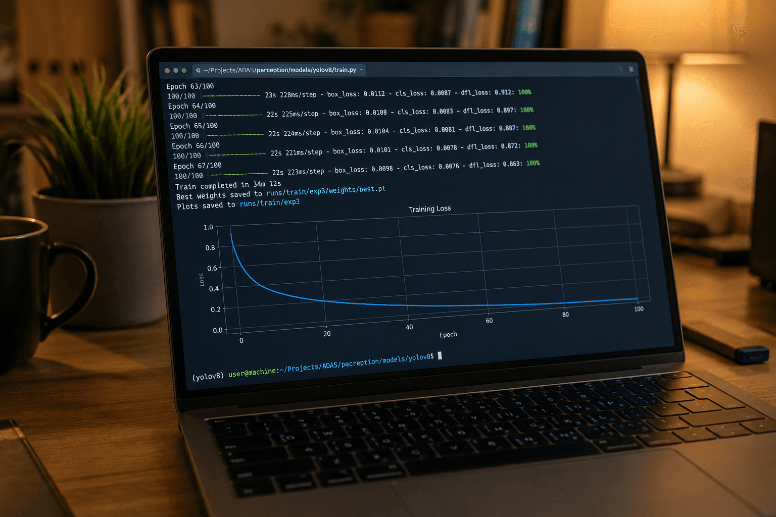 Cozy workspace with training logs