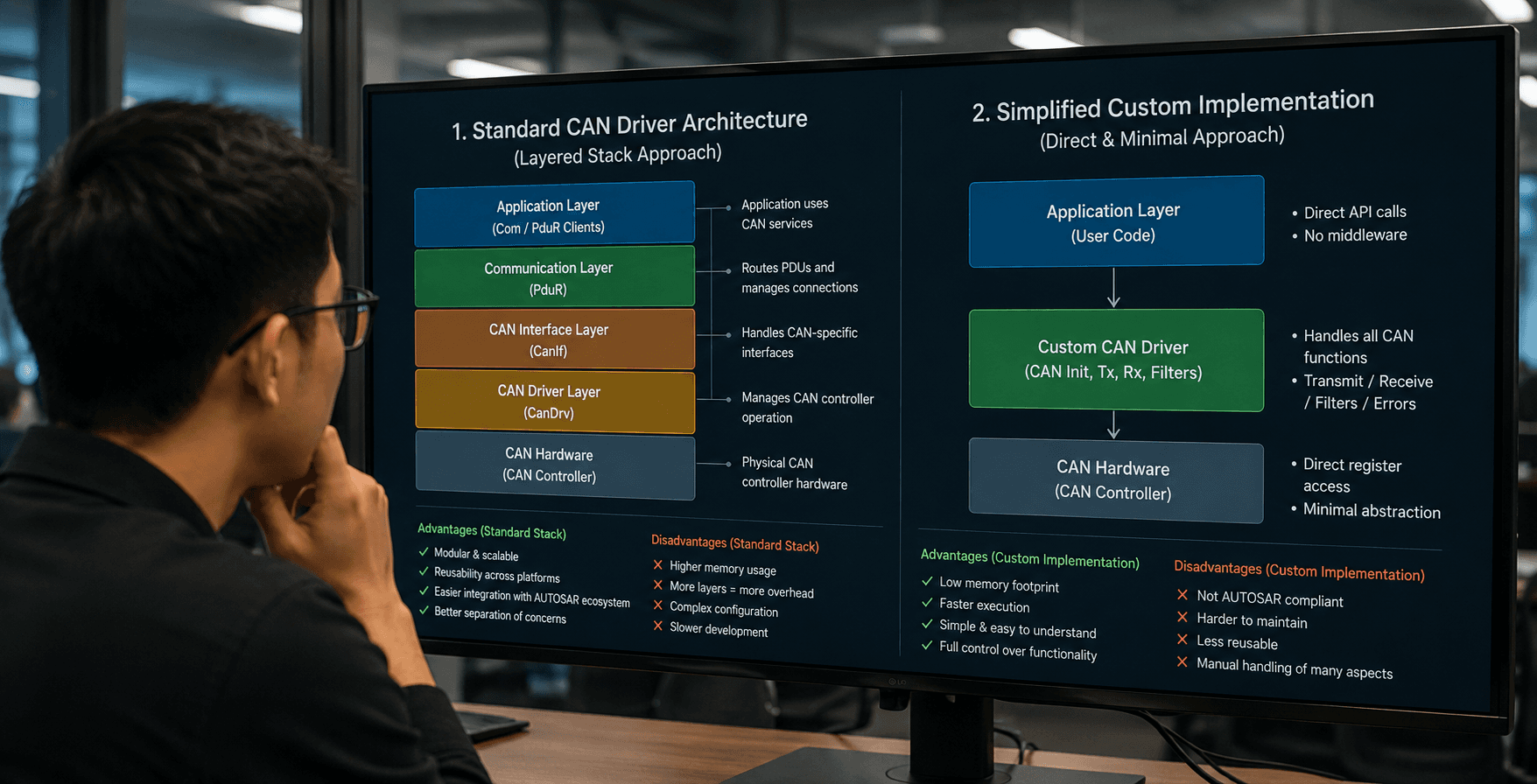 Engineer's workspace with CAN driver diagram