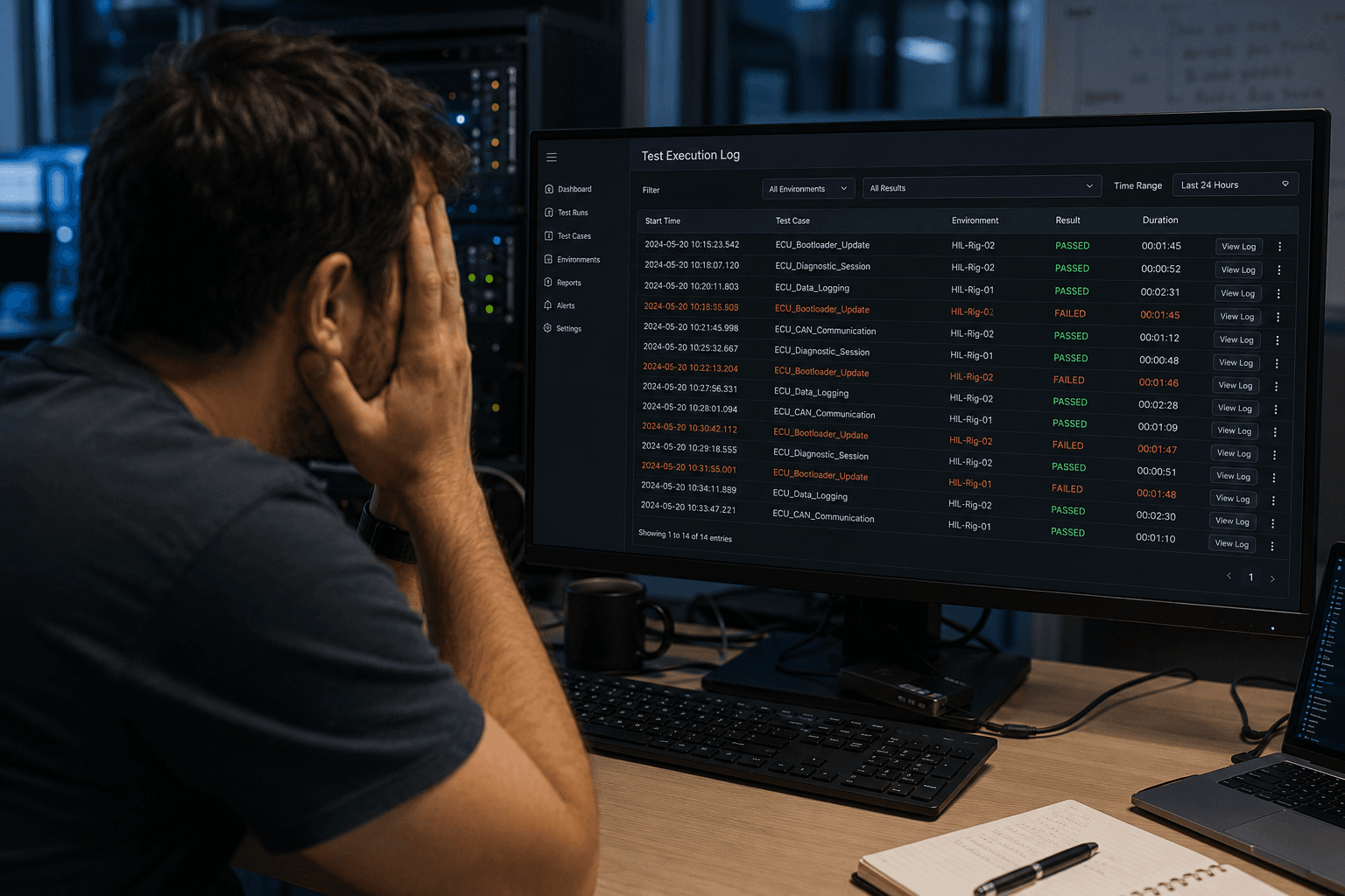 Frustration over failed tests in the lab