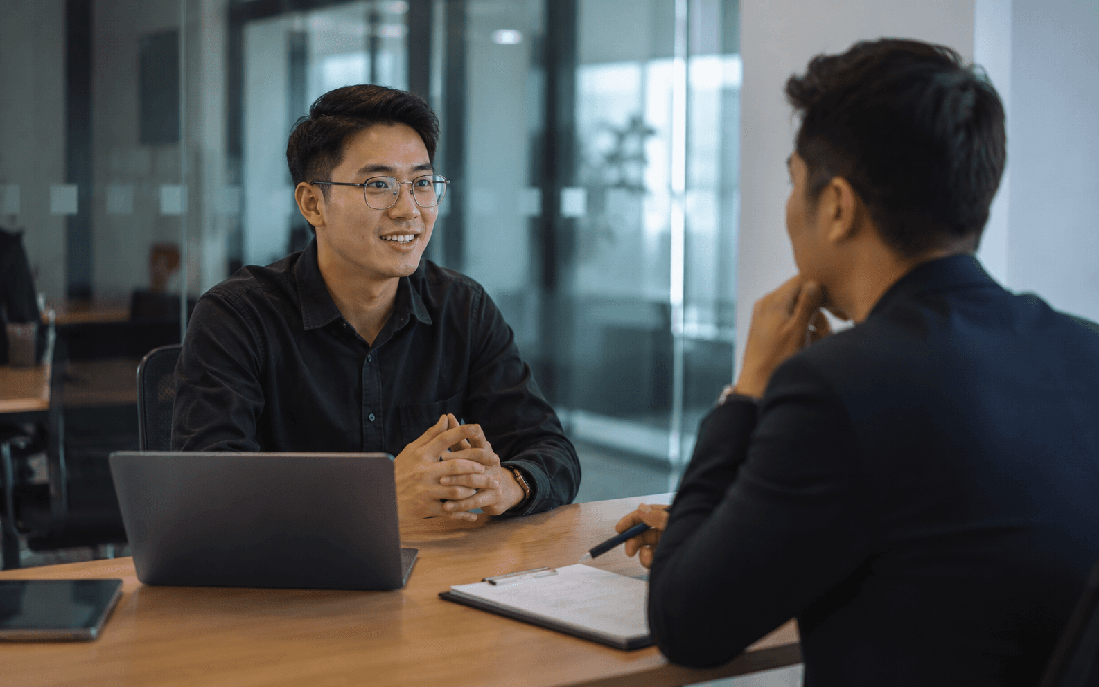 Office meeting in modern conference room
