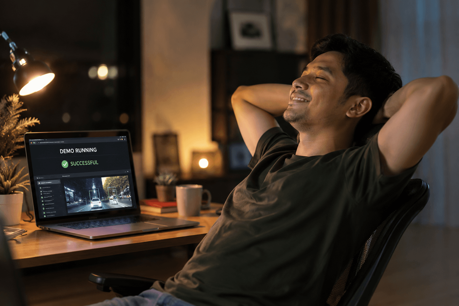 Relaxed night in a cozy workspace