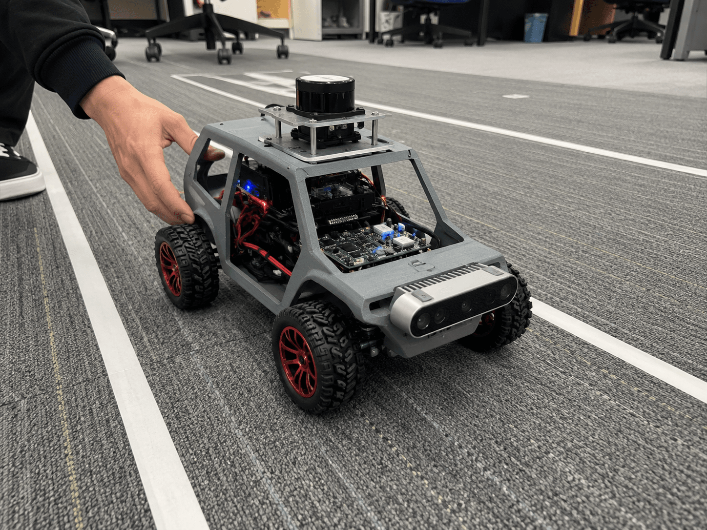 Robotic rover testing in office lab