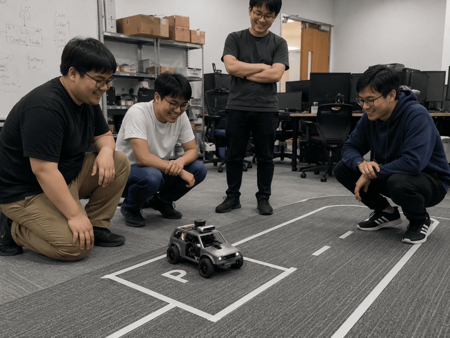Robotic vehicle test and collaboration in lab