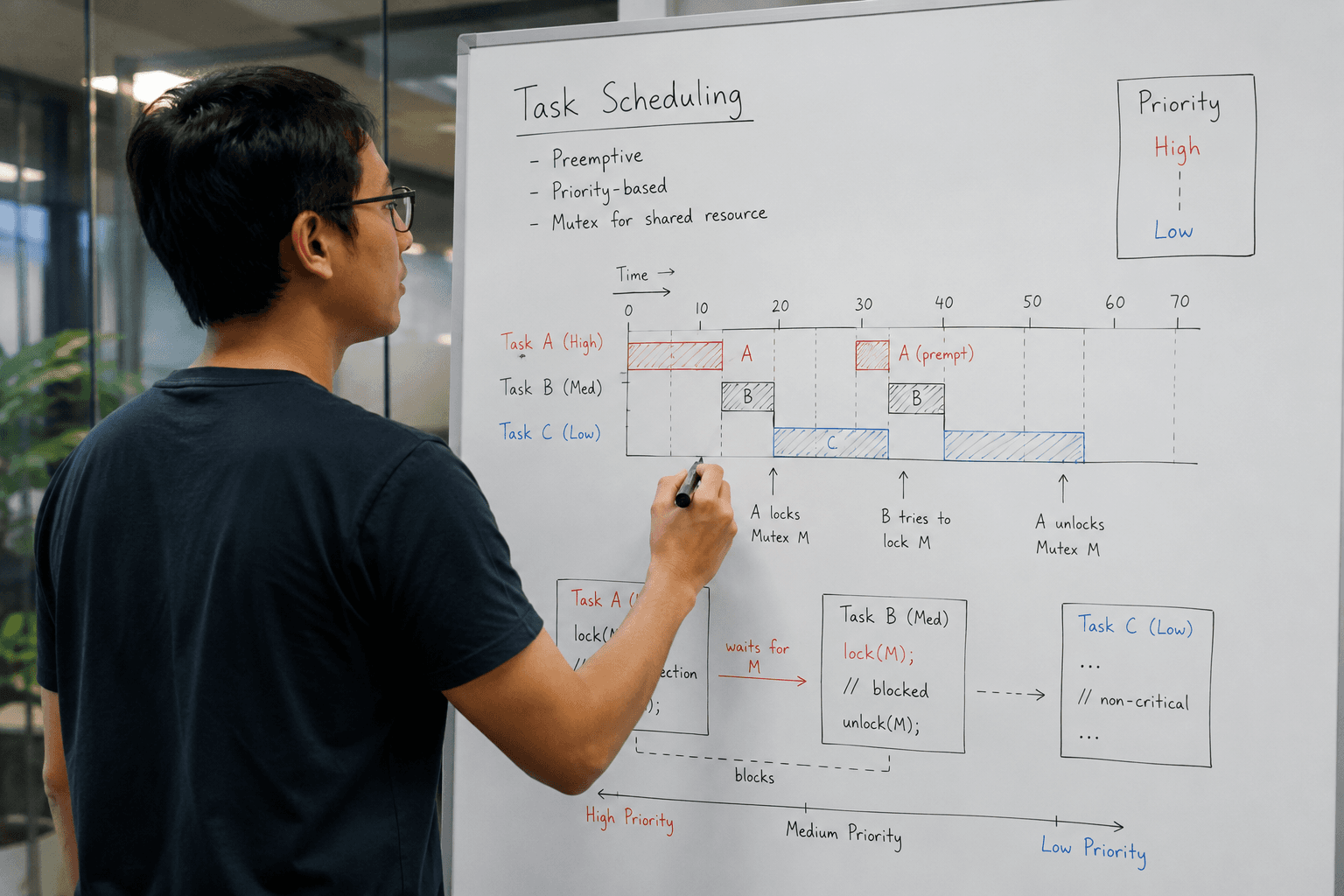 Task scheduling and priority diagram