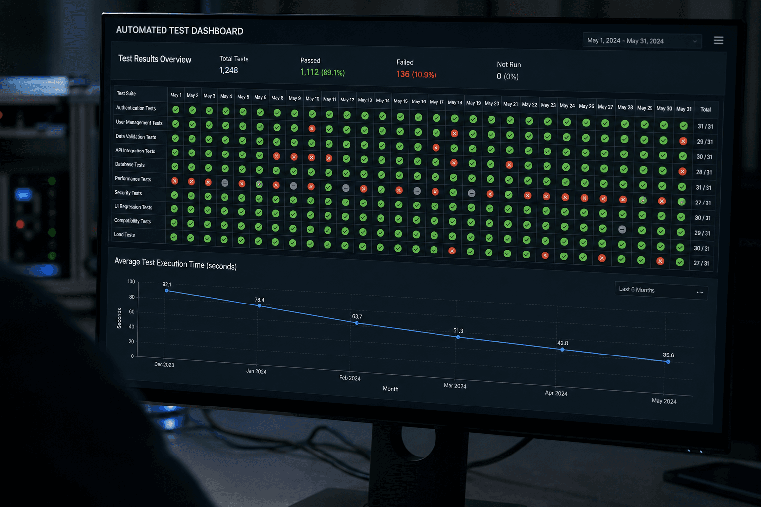 Test dashboard overview in dim office