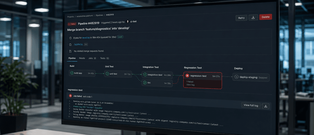 Modern office with CI/CD pipeline dashboard