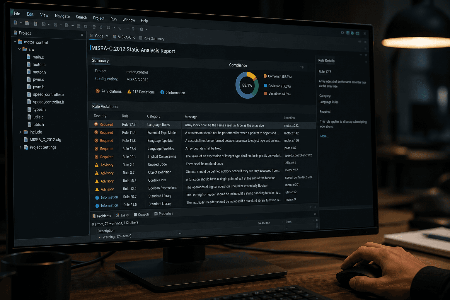 Coding workspace with static analysis tool