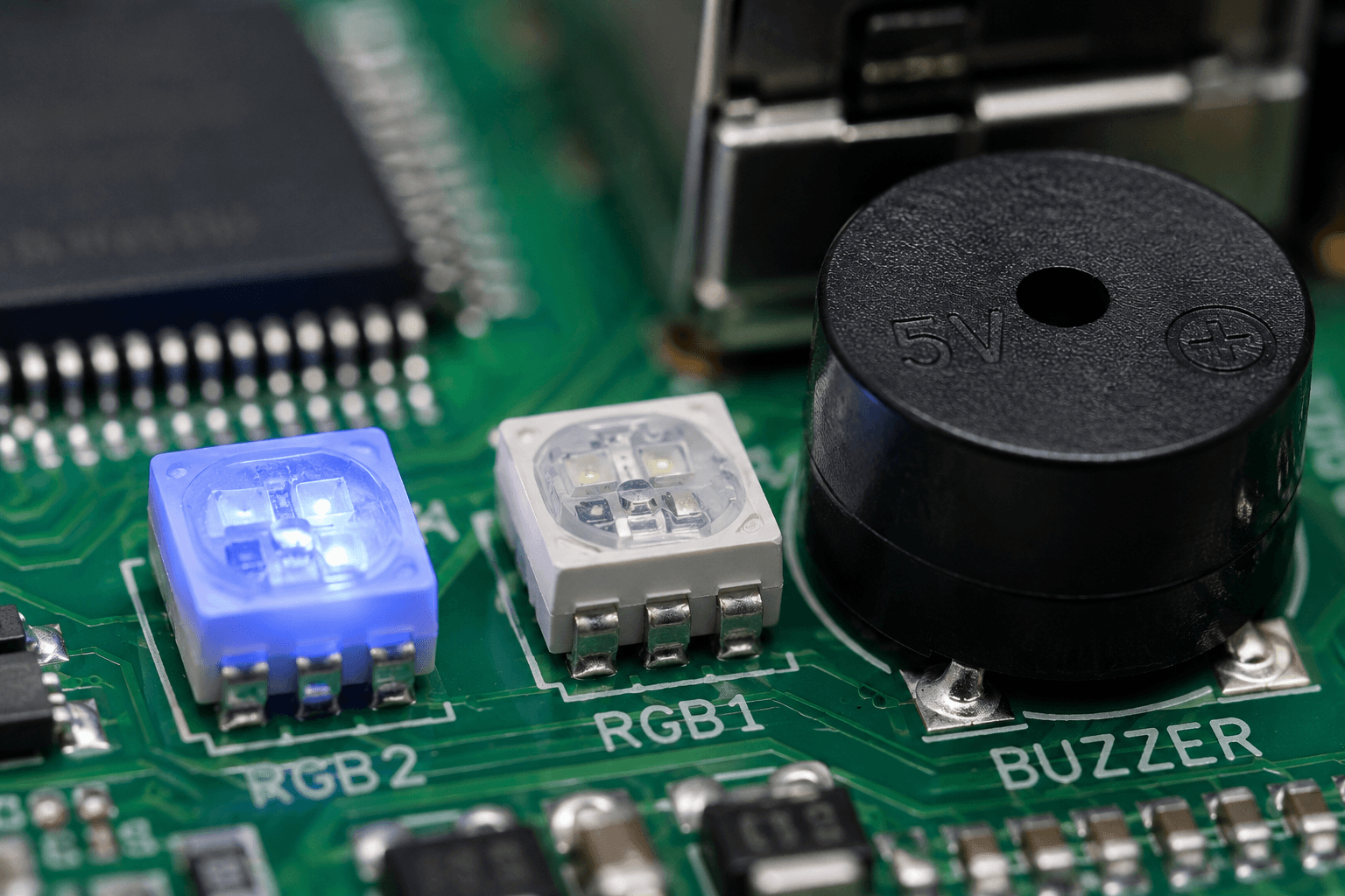 Detailed electronic circuit board close-up