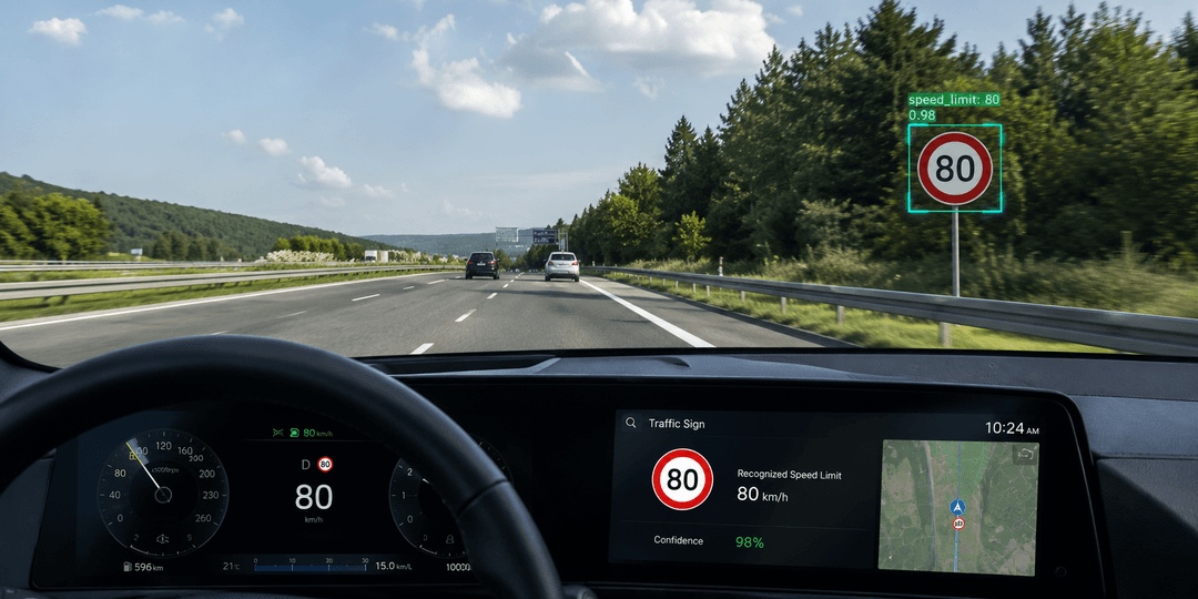 Driver's view with speed limit display