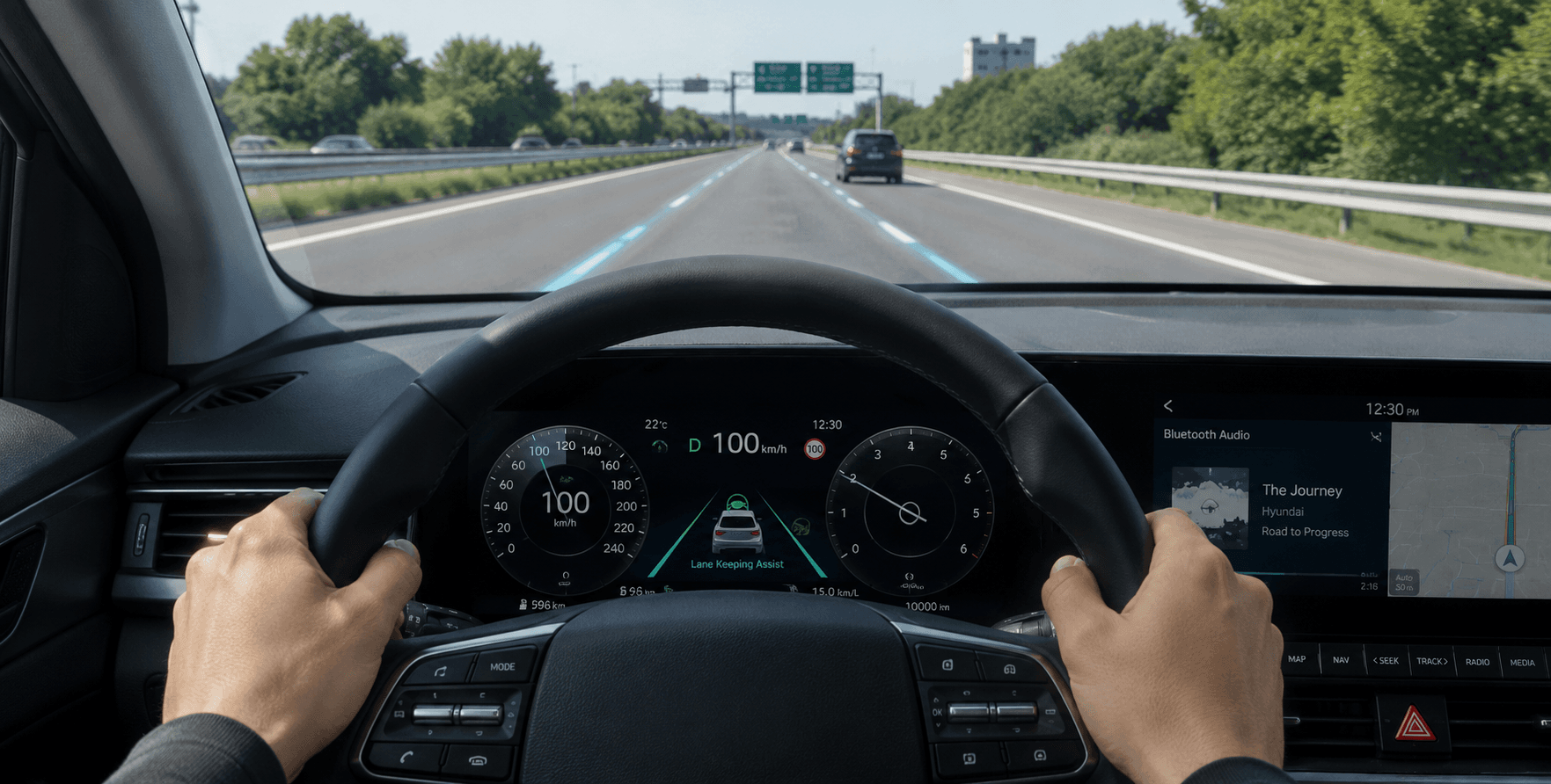 Driving on a highway with lane assist