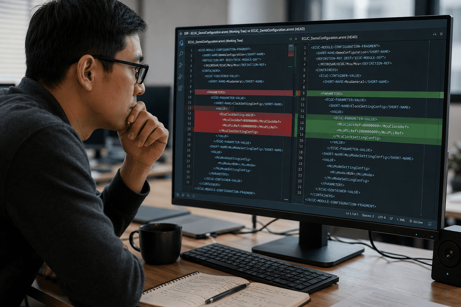 Focused coding session at the desk