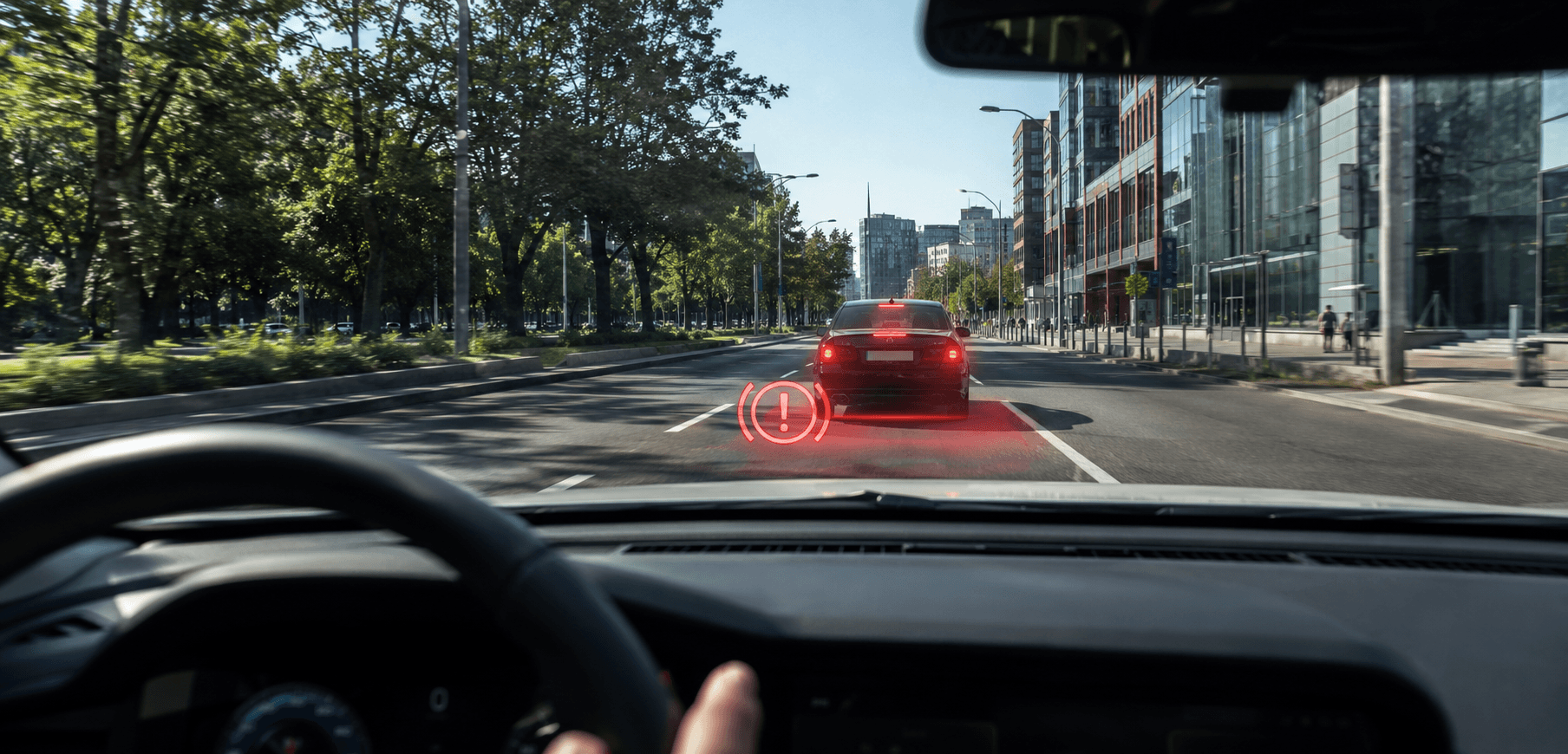 HUD alert on city street