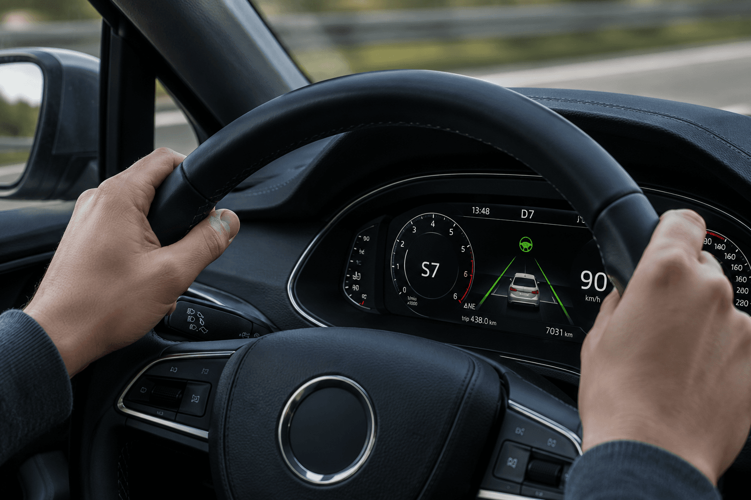 Hands on the wheel in motion