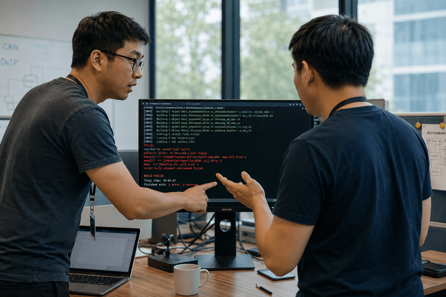 Intense coding discussion in office