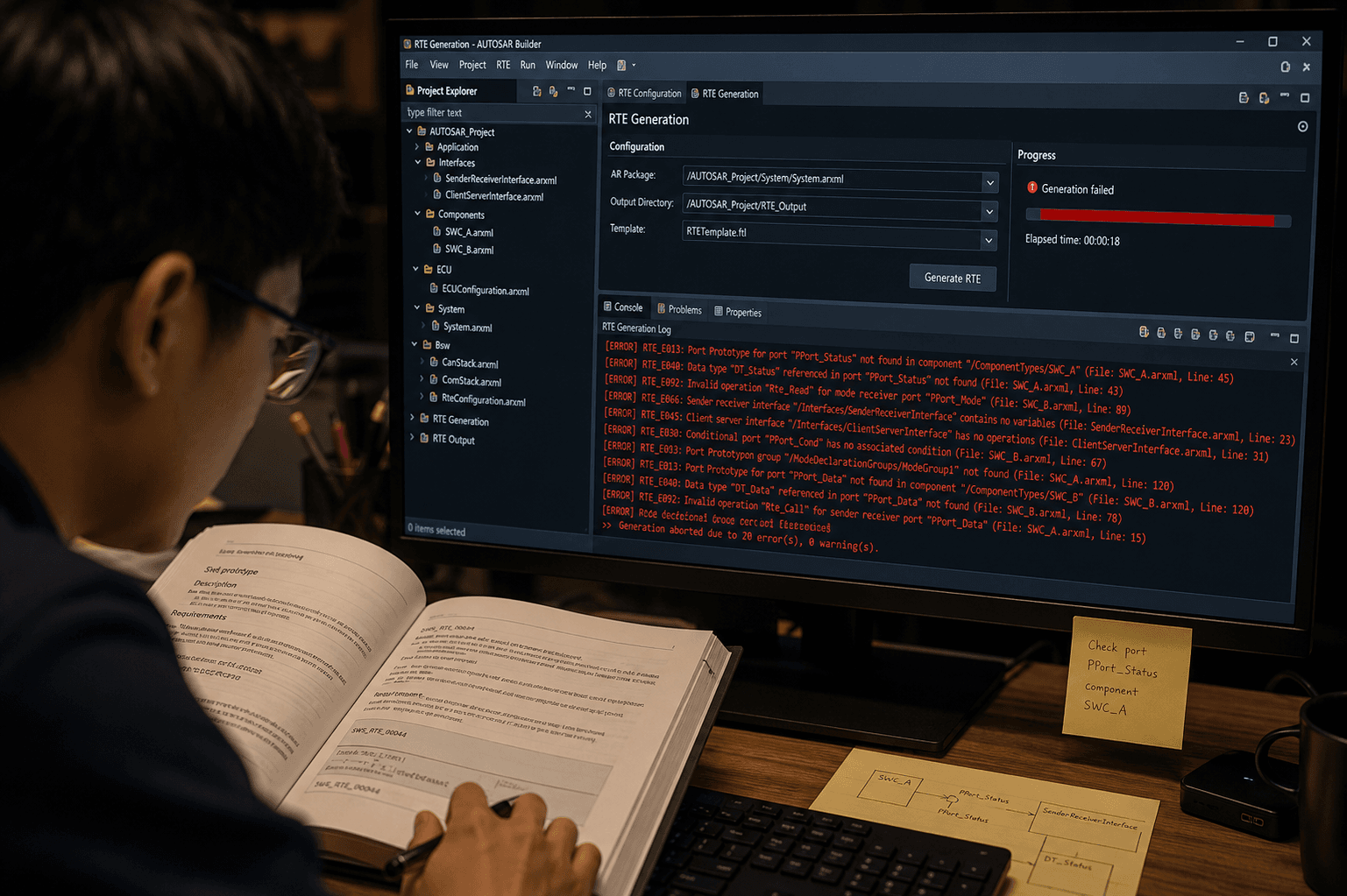 Late-night debugging in the workspace