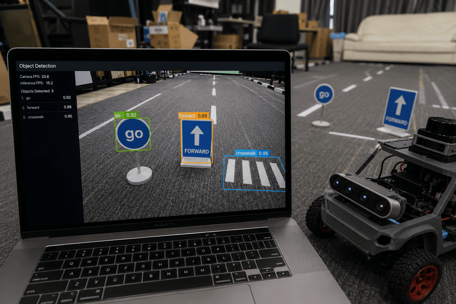 Object detection test in robotics lab