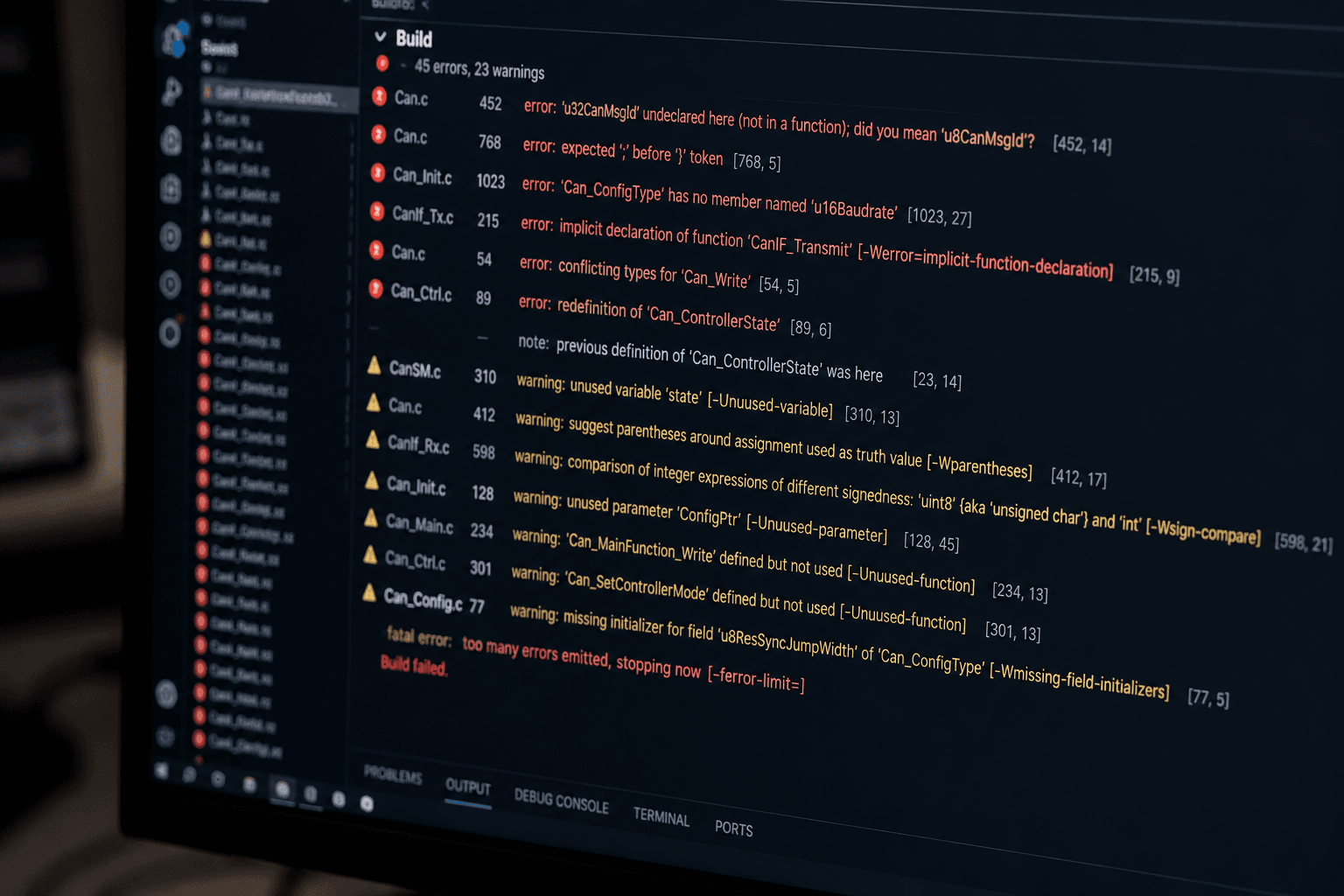 Programmer's console with build errors