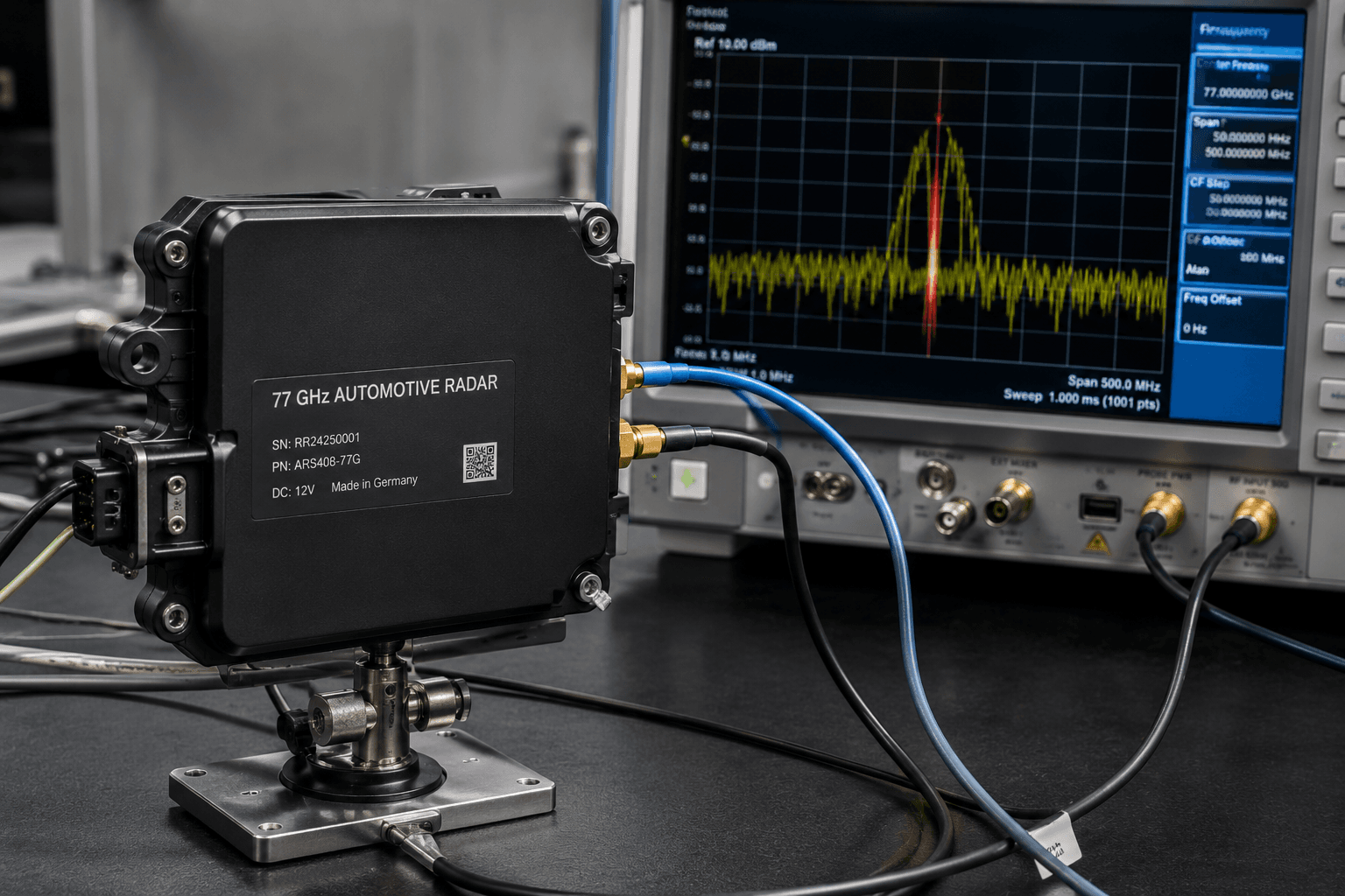 Radar module on test bench