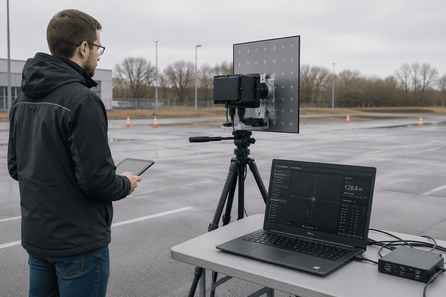 Radar testing in industrial area