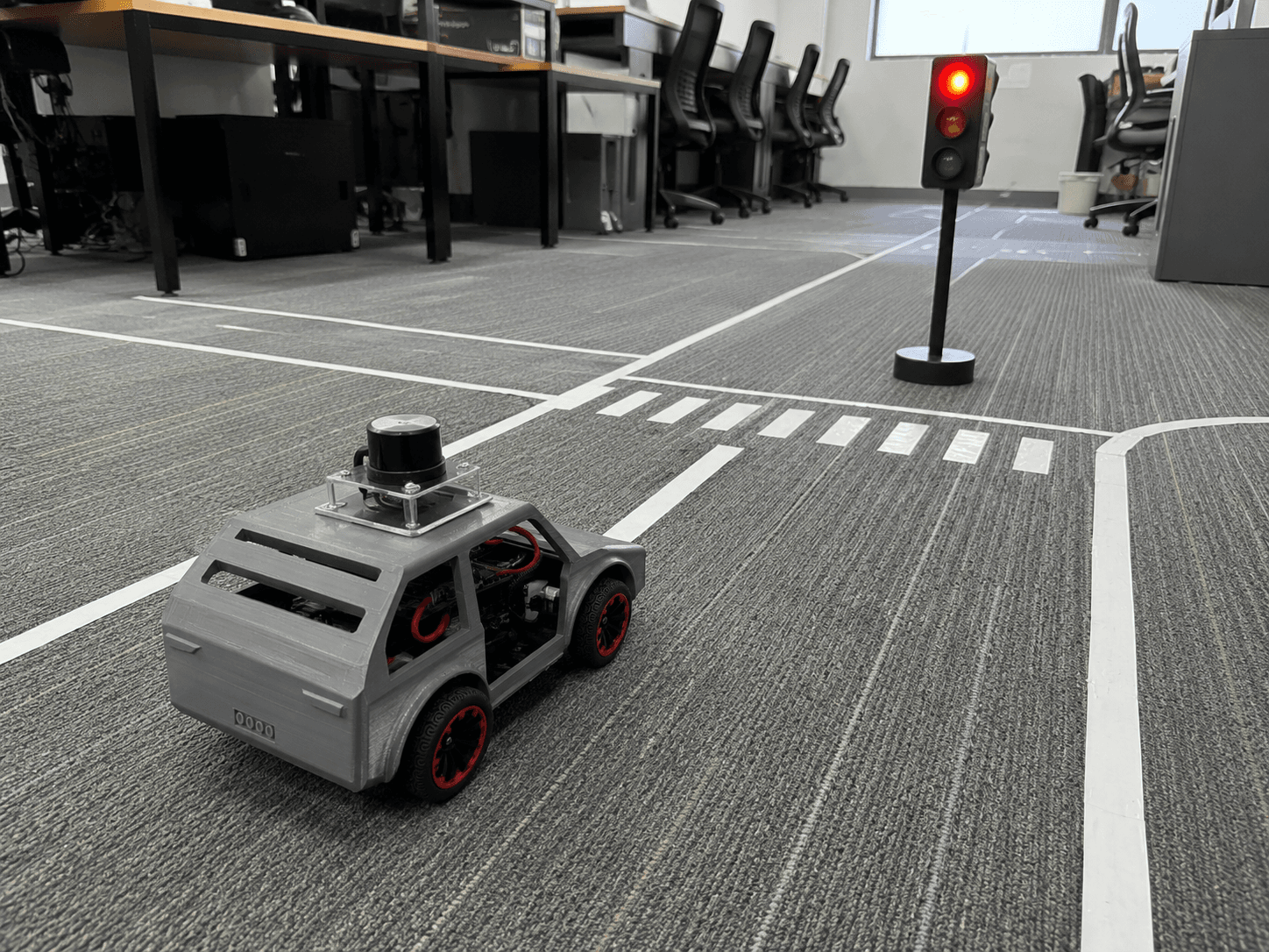 Robot car on office testing track