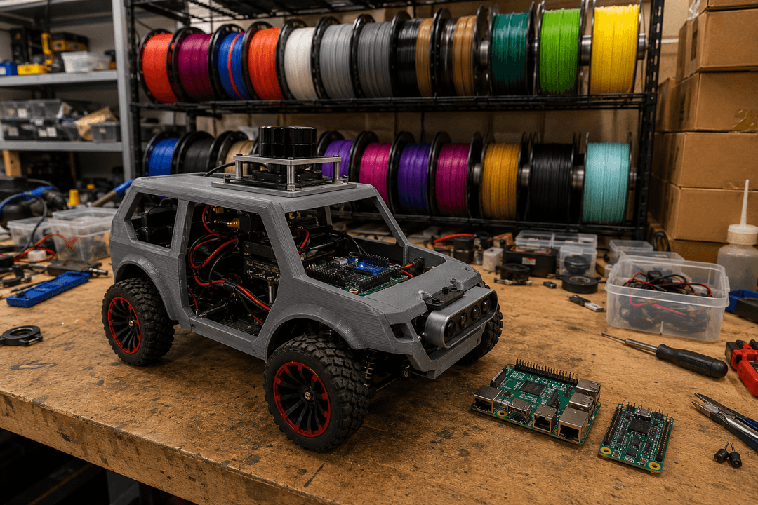 Robot car project in a cluttered workshop