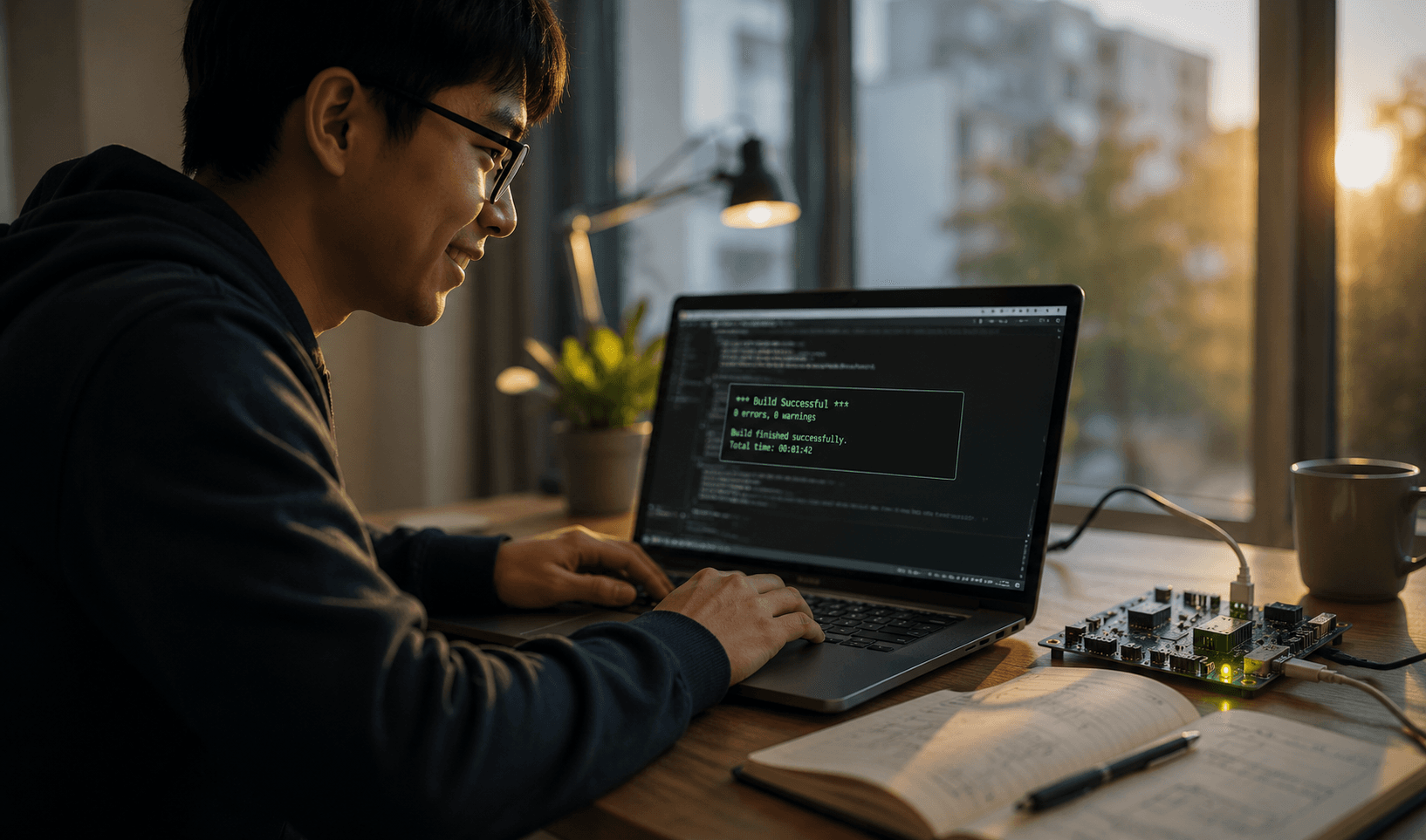 Successful build in a cozy workspace