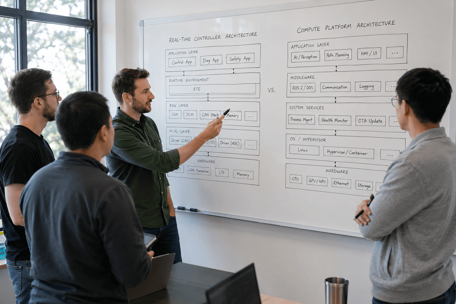 Team discussing system architecture design