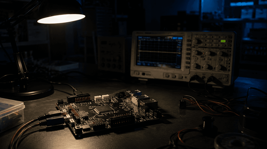 Tech workshop under dim lighting