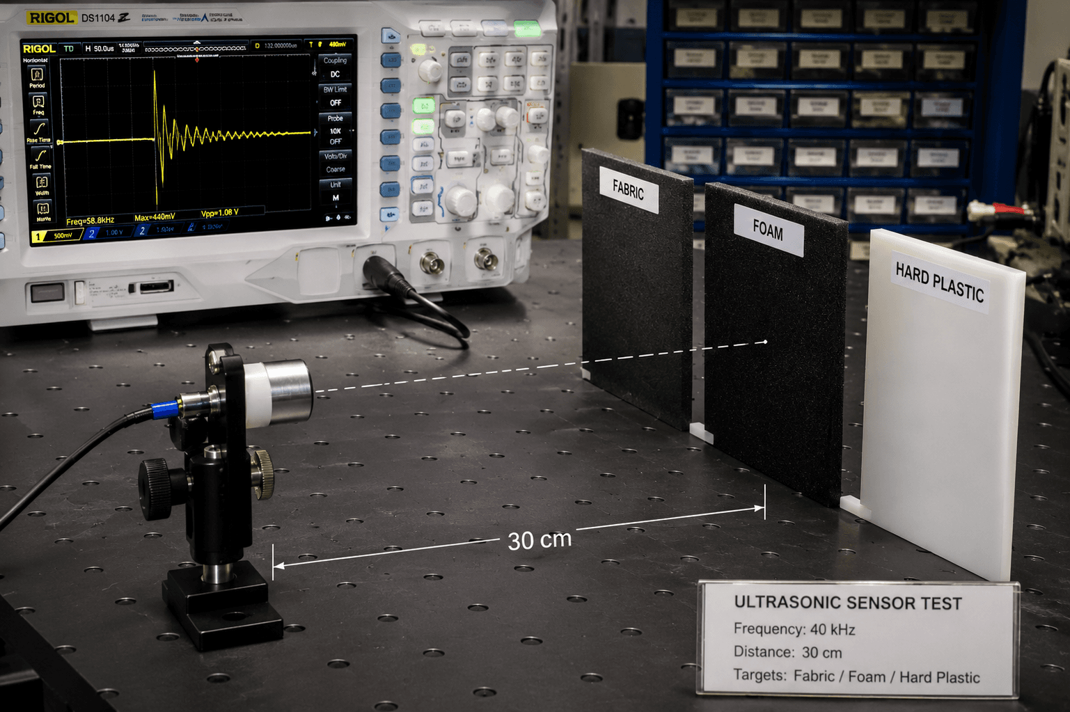 Ultrasonic sensor test setup